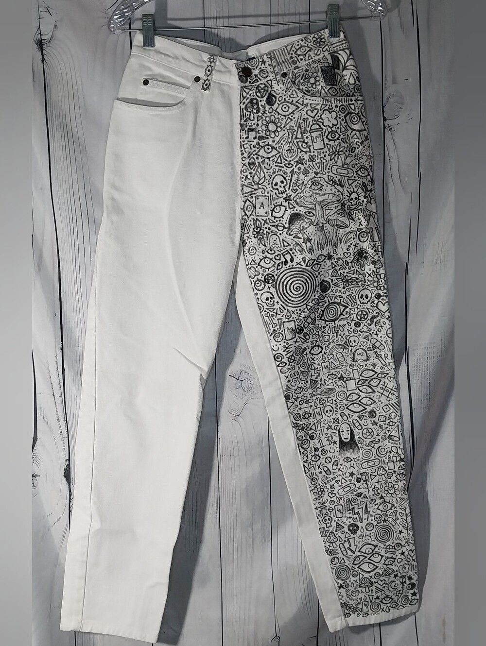 Jennifer Moore Vintage White Pants with Custom Grunge DIY Black Graphic Doodles